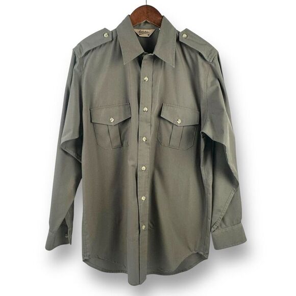 Cabela's Men's L Long Sleeve Button Down Olive Green Pocket Front Camp Shirt - Picture 1 of 9